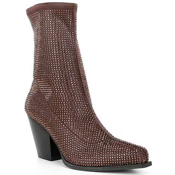 NEW GB Gianni Bini Star-Crossed Rhinestone Stretch Western Booties in Bronze - Picture 1 of 1